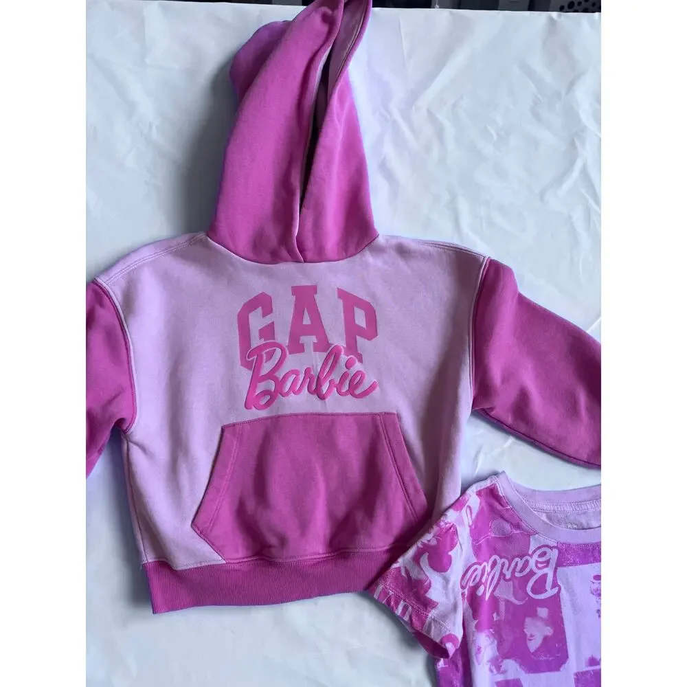 Gap Girls Bundle Barbie Hoodie Sweatshirt Barbie T Shirt Print Pink Size 4-5